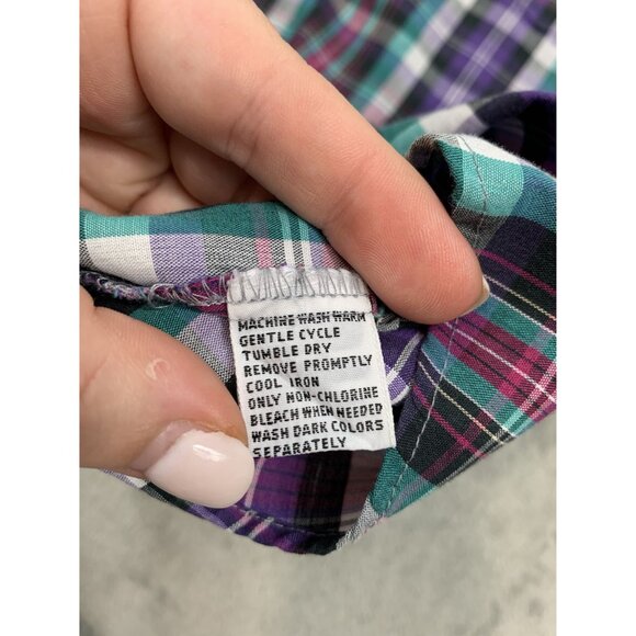 Van Heusen 417 Men's Large Purple/Green Plaid Shirt Single Needle Tailoring - Picture 4 of 7